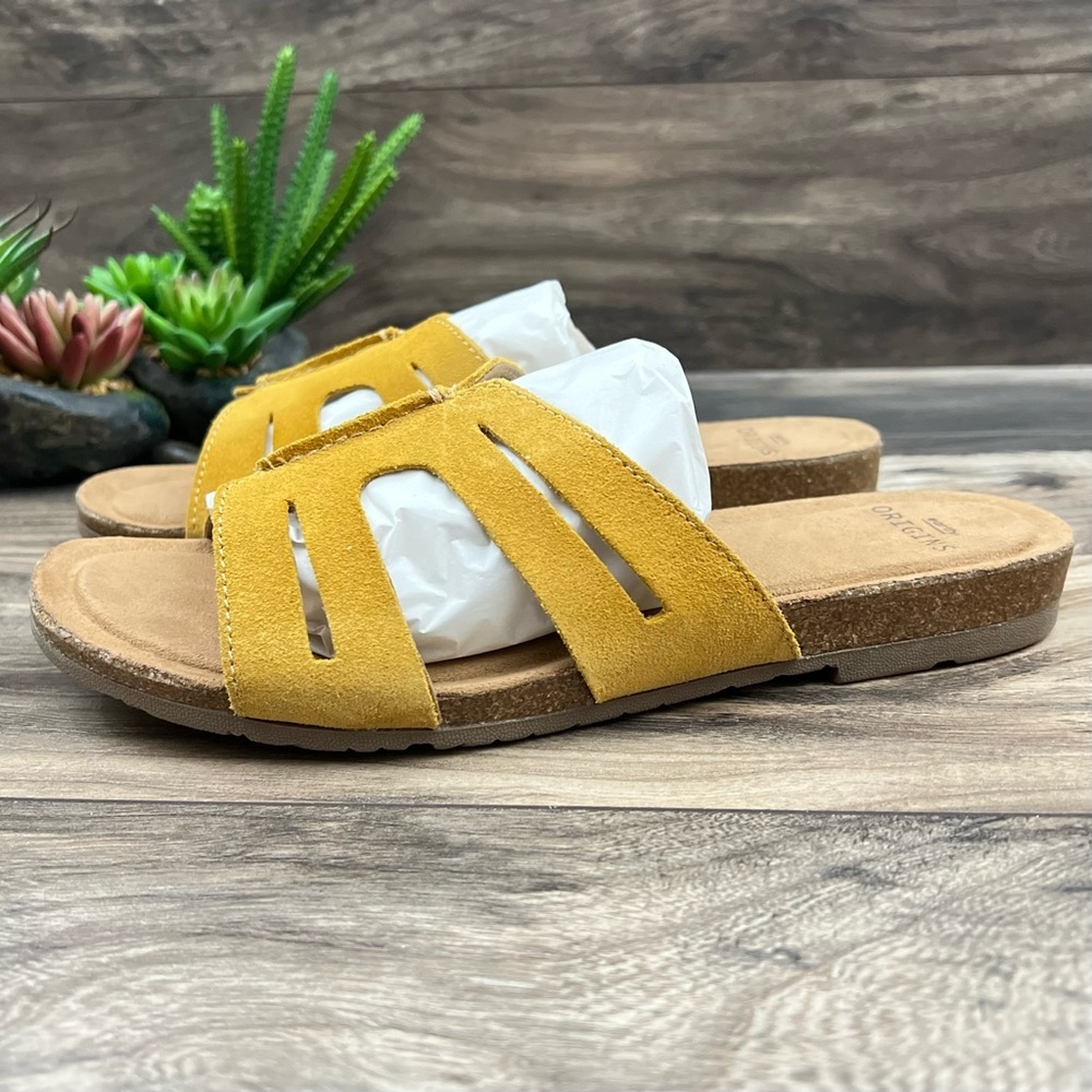 NIB Earth Origins 9W Luna Slip On Suede Slide Sandal Marigold Yellow 40.5 - Picture 4 of 11